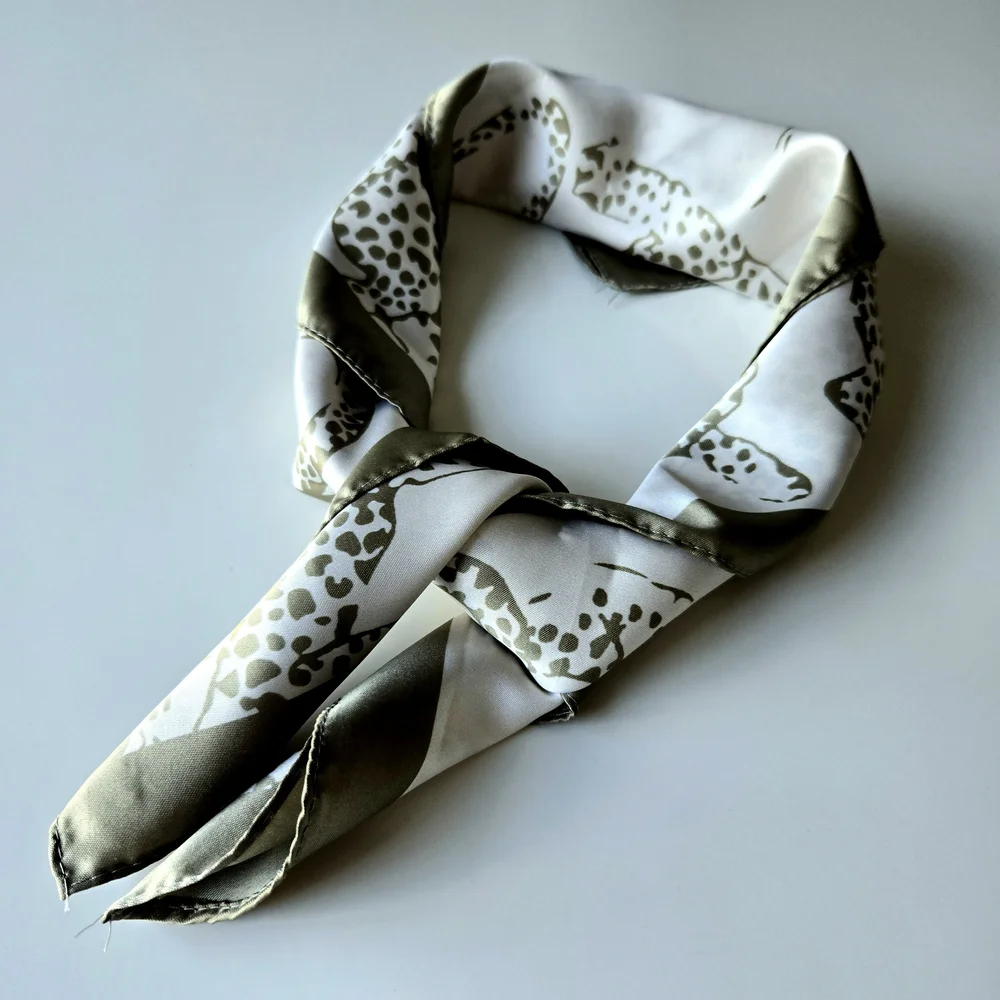 Leopard Print Square Delicate Scarf – Olive Green & White